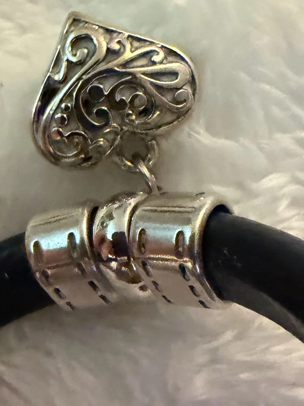 Sundance Navy Leather Bracelet with Filigree Heart Charm